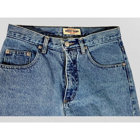 Vintage Guess Ladies Blue Denim High Waisted Jeans Size 26 Classic Fit Logo - Picture 4 of 10